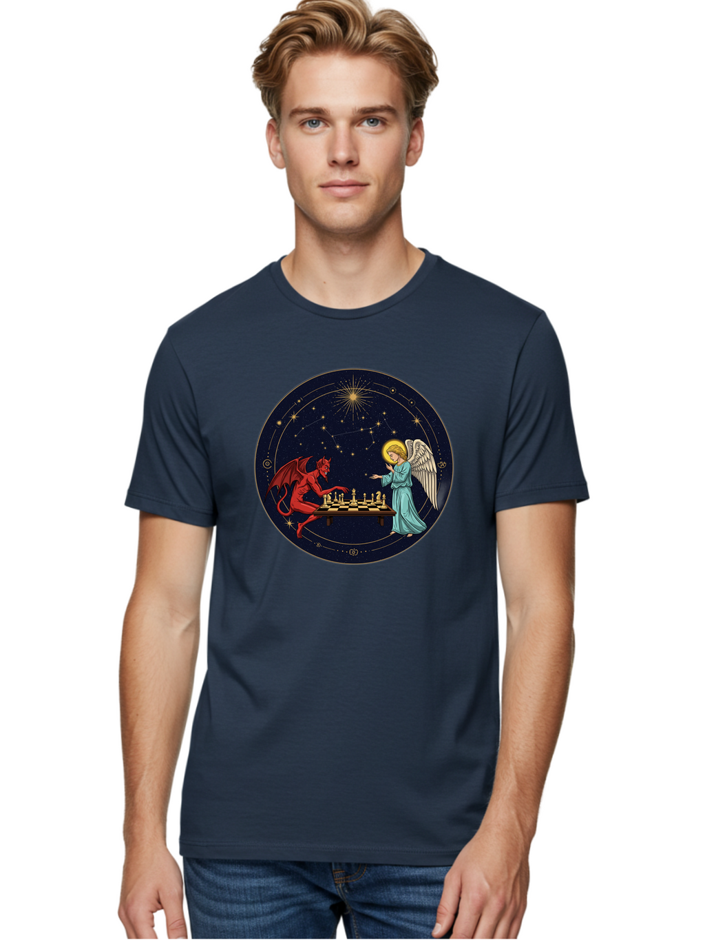 Angel-Vs-Devil-Chess Men'S Graphic Tee, 100% Cotton, Comfortable Casual Summer Wear, Machine Washable, Vintage Camera, Old Camera, Antique Camera, Black Camera, Classic Photography, Photography Equipment, Nostalgic Device, Film Camera, Bah429