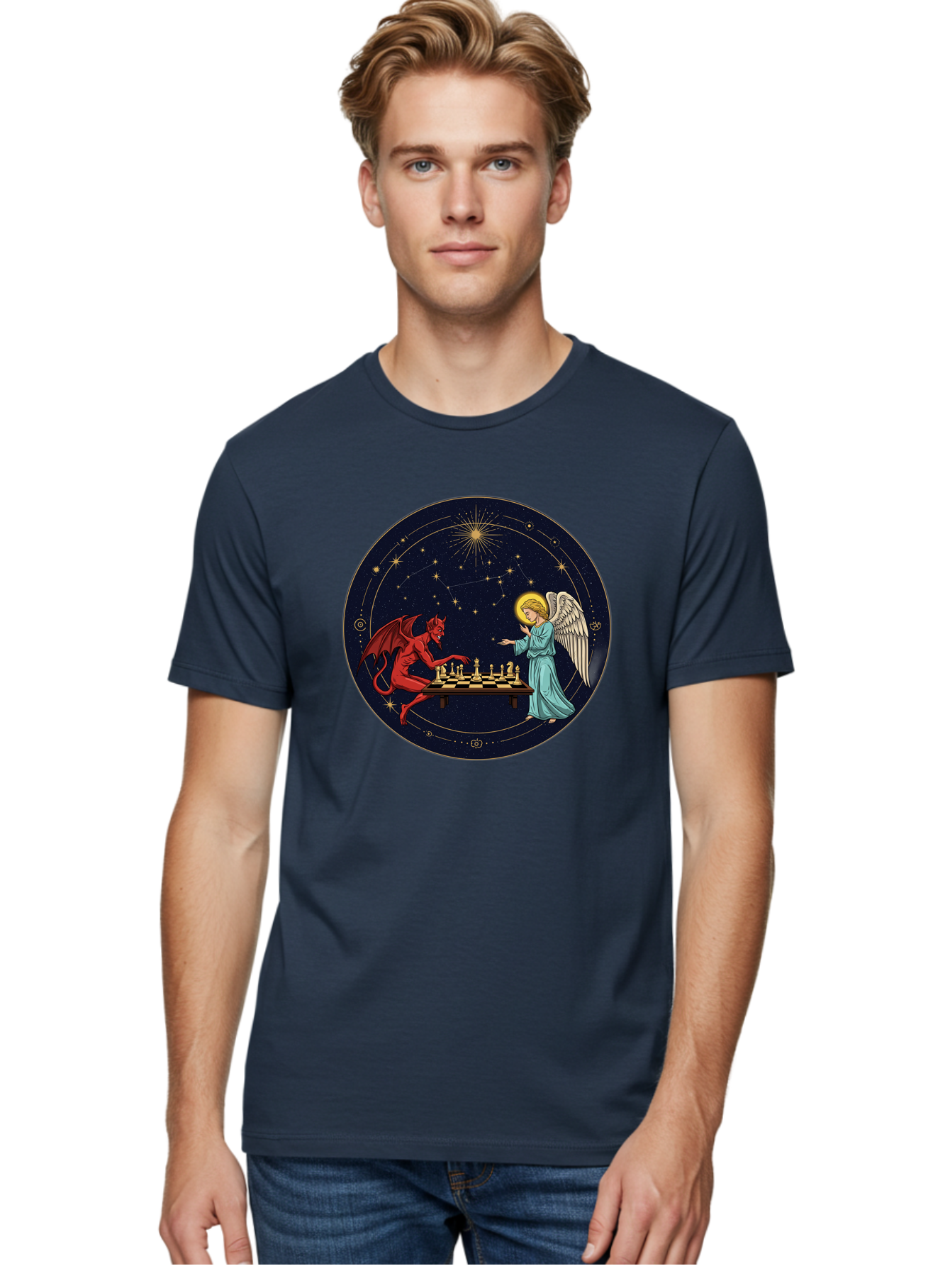 Angel-Vs-Devil-Chess Men'S Graphic Tee, 100% Cotton, Comfortable Casual Summer Wear, Machine Washable, Vintage Camera, Old Camera, Antique Camera, Black Camera, Classic Photography, Photography Equipment, Nostalgic Device, Film Camera, Bah429