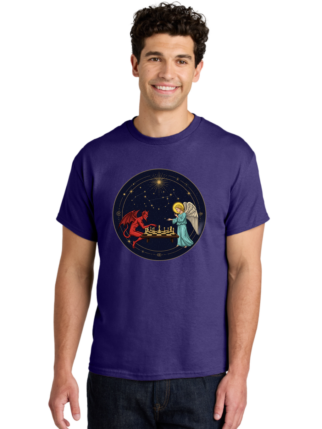 Angel-Vs-Devil-Chess Men'S Graphic Tee, 100% Cotton, Comfortable Casual Summer Wear, Machine Washable, Vintage Camera, Old Camera, Antique Camera, Black Camera, Classic Photography, Photography Equipment, Nostalgic Device, Film Camera, Bah429