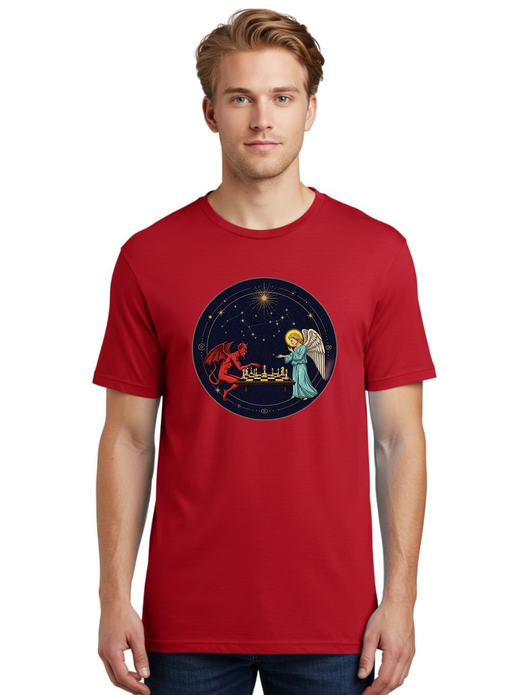 Angel-Vs-Devil-Chess Men'S Graphic Tee, 100% Cotton, Comfortable Casual Summer Wear, Machine Washable, Vintage Camera, Old Camera, Antique Camera, Black Camera, Classic Photography, Photography Equipment, Nostalgic Device, Film Camera, Bah429