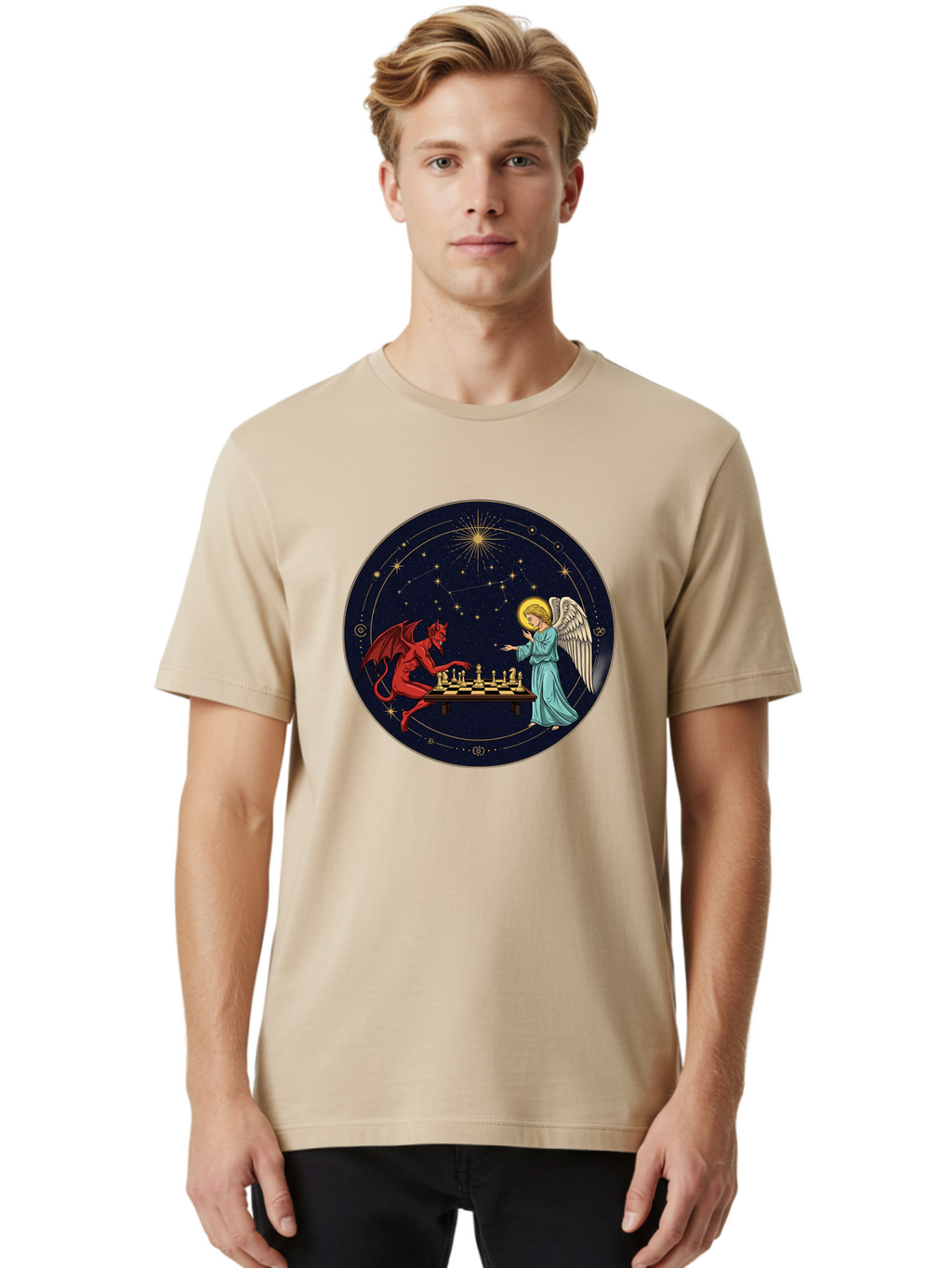 Angel-Vs-Devil-Chess Men'S Graphic Tee, 100% Cotton, Comfortable Casual Summer Wear, Machine Washable, Vintage Camera, Old Camera, Antique Camera, Black Camera, Classic Photography, Photography Equipment, Nostalgic Device, Film Camera, Bah429