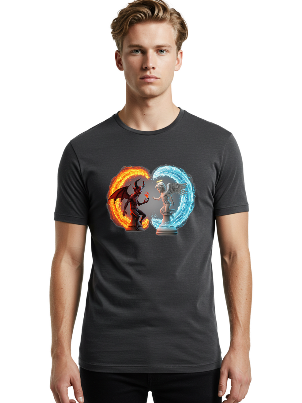 Angel-Vs-Devil Men'S Graphic Tee, 100% Cotton, Comfortable Casual Summer Wear, Machine Washable, Vintage Camera, Old Camera, Antique Camera, Black Camera, Classic Photography, Photography Equipment, Nostalgic Device, Film Camera, Camera Art Bah430