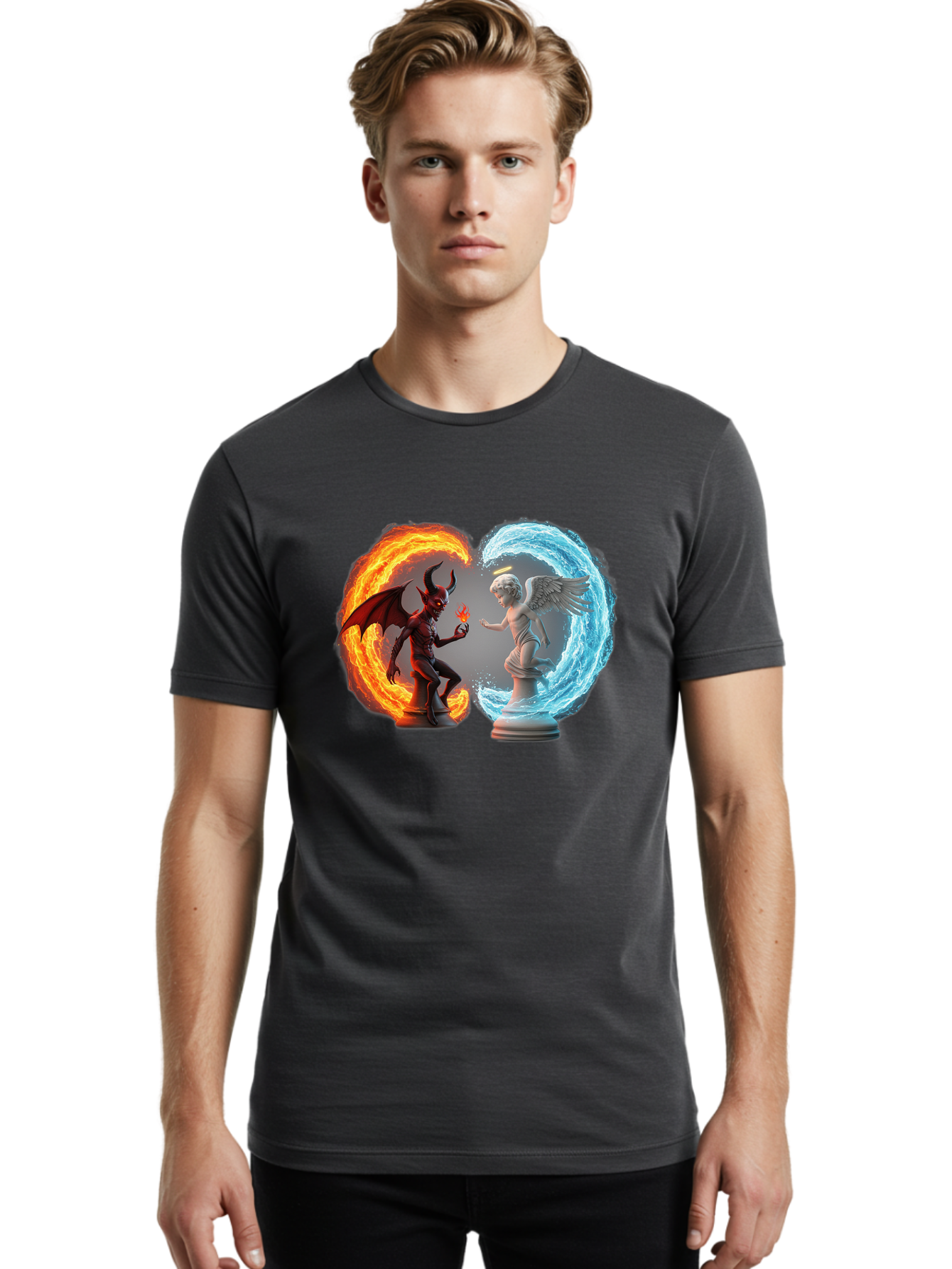 Angel-Vs-Devil Men'S Graphic Tee, 100% Cotton, Comfortable Casual Summer Wear, Machine Washable, Vintage Camera, Old Camera, Antique Camera, Black Camera, Classic Photography, Photography Equipment, Nostalgic Device, Film Camera, Camera Art Bah430