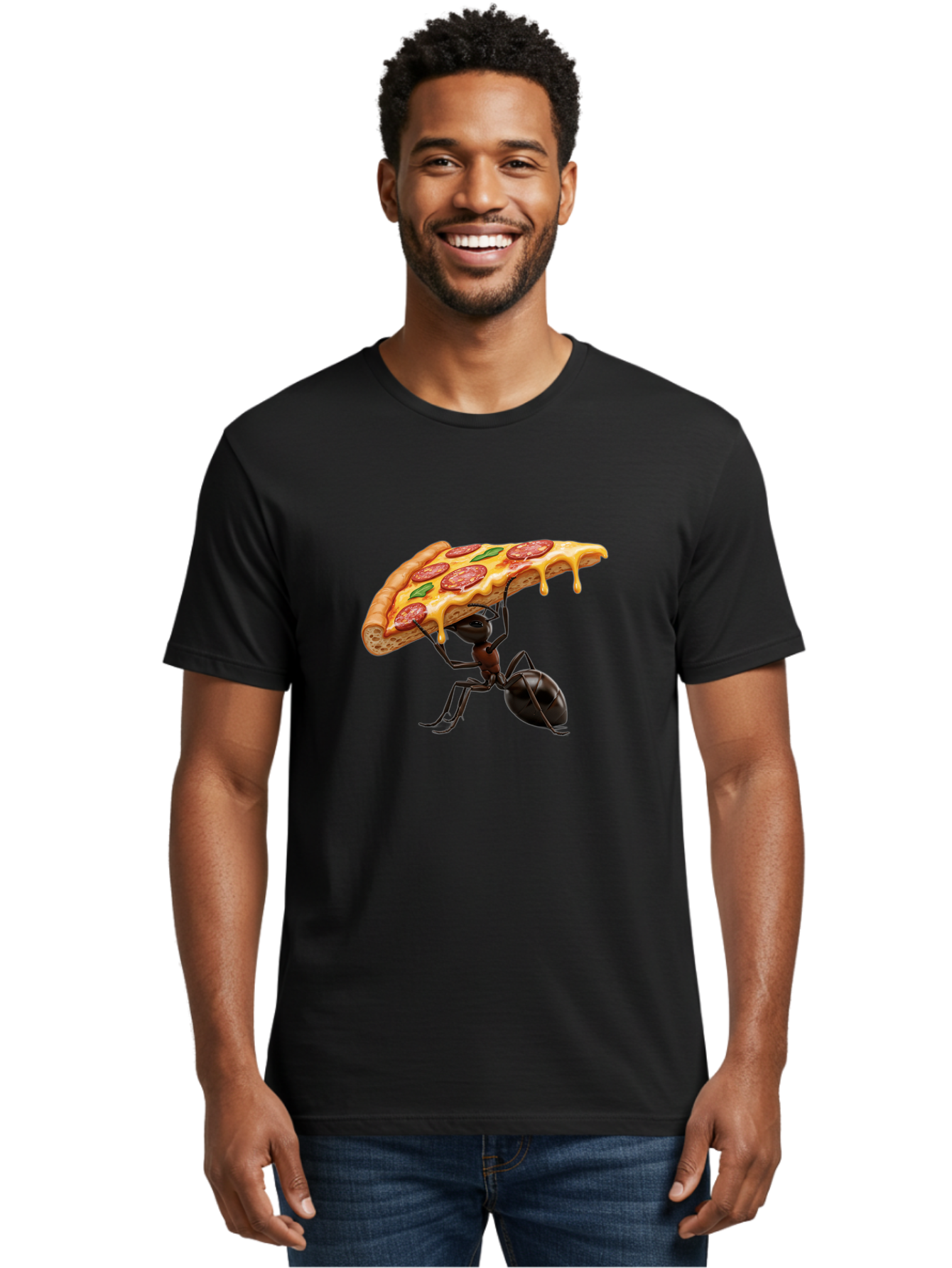 Ant-Holding-Pizza Men'S Graphic Tee, 100% Cotton, Comfortable Casual Summer Wear, Machine Washable, Vintage Camera, Old Camera, Antique Camera, Black Camera, Classic Photography, Photography Equipment, Nostalgic Device, Film Camera, Camera Art Bah446