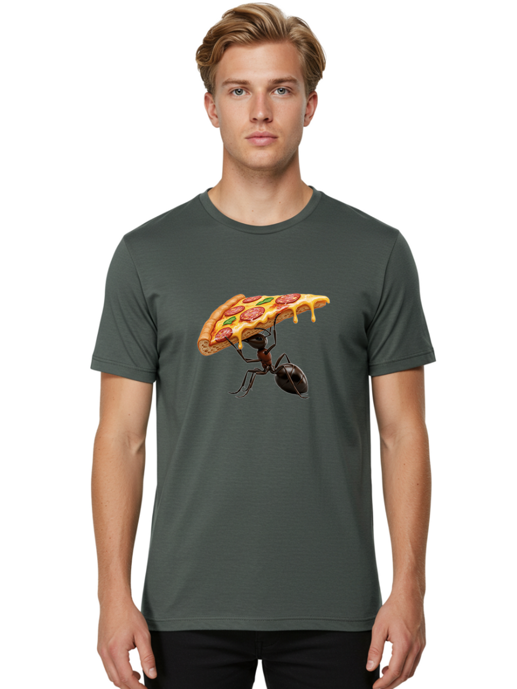 Ant-Holding-Pizza Men'S Graphic Tee, 100% Cotton, Comfortable Casual Summer Wear, Machine Washable, Vintage Camera, Old Camera, Antique Camera, Black Camera, Classic Photography, Photography Equipment, Nostalgic Device, Film Camera, Camera Art Bah446