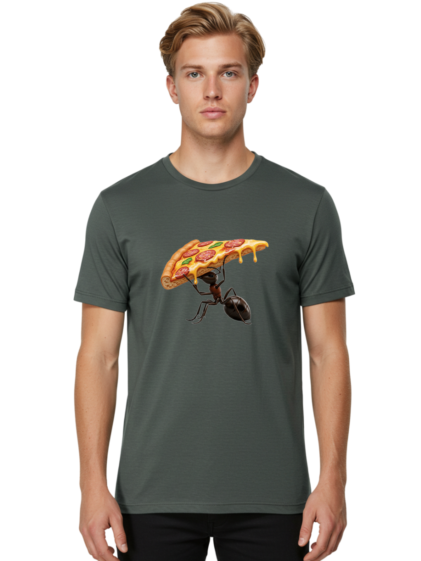 Ant-Holding-Pizza Men'S Graphic Tee, 100% Cotton, Comfortable Casual Summer Wear, Machine Washable, Vintage Camera, Old Camera, Antique Camera, Black Camera, Classic Photography, Photography Equipment, Nostalgic Device, Film Camera, Camera Art Bah446