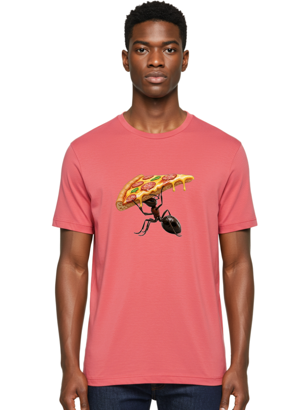 Ant-Holding-Pizza Men'S Graphic Tee, 100% Cotton, Comfortable Casual Summer Wear, Machine Washable, Vintage Camera, Old Camera, Antique Camera, Black Camera, Classic Photography, Photography Equipment, Nostalgic Device, Film Camera, Camera Art Bah446