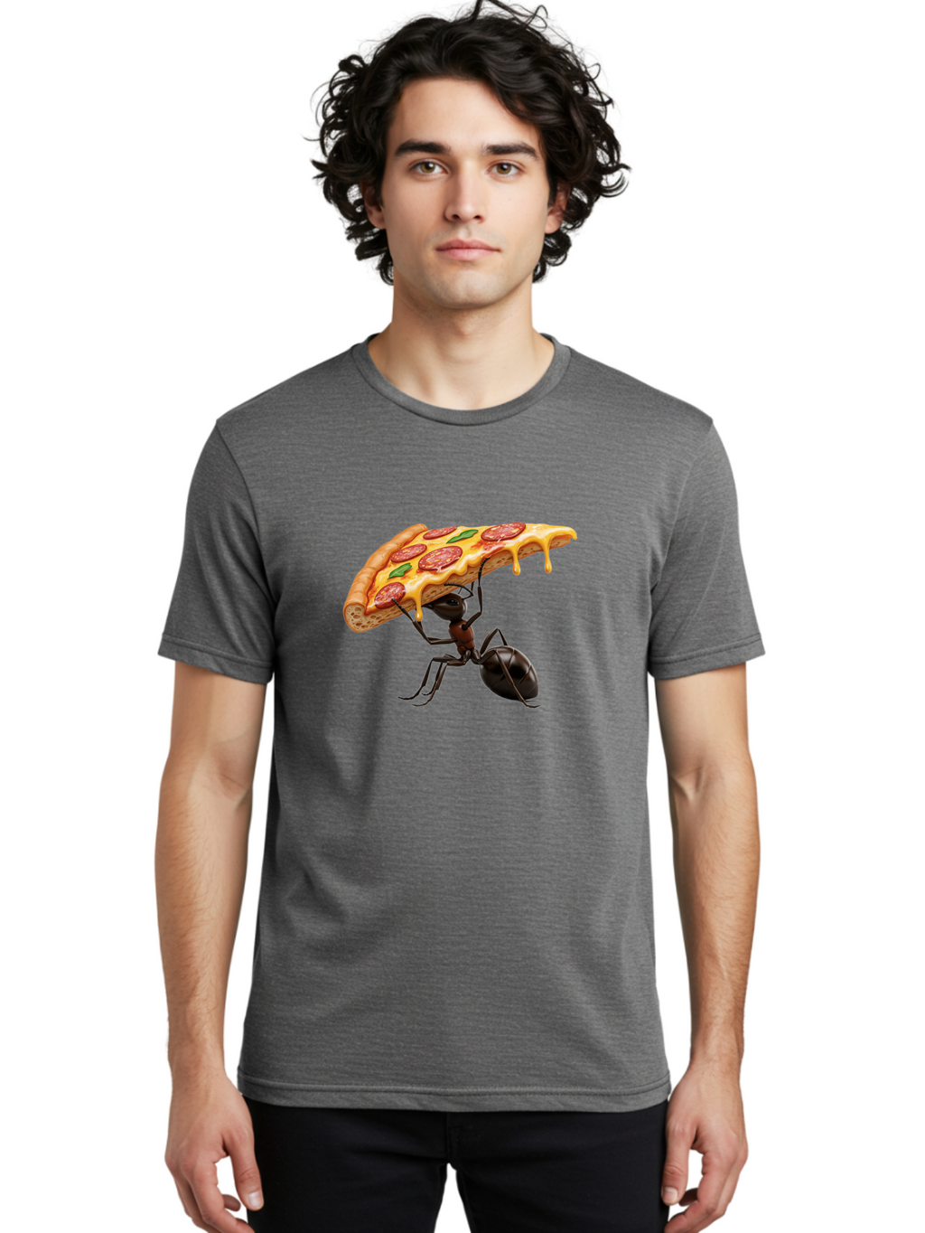 Ant-Holding-Pizza Men'S Graphic Tee, 100% Cotton, Comfortable Casual Summer Wear, Machine Washable, Vintage Camera, Old Camera, Antique Camera, Black Camera, Classic Photography, Photography Equipment, Nostalgic Device, Film Camera, Camera Art Bah446