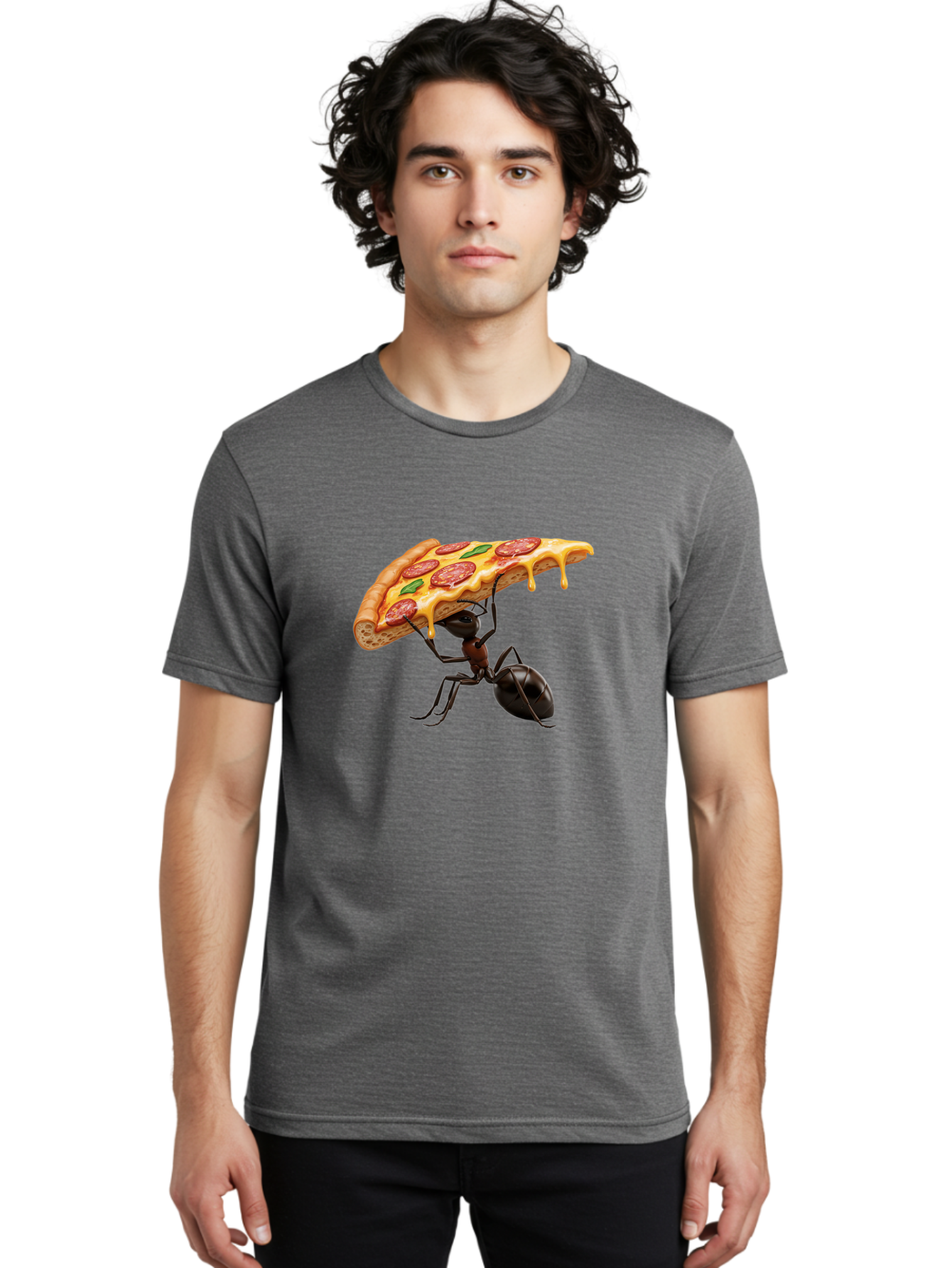 Ant-Holding-Pizza Men'S Graphic Tee, 100% Cotton, Comfortable Casual Summer Wear, Machine Washable, Vintage Camera, Old Camera, Antique Camera, Black Camera, Classic Photography, Photography Equipment, Nostalgic Device, Film Camera, Camera Art Bah446