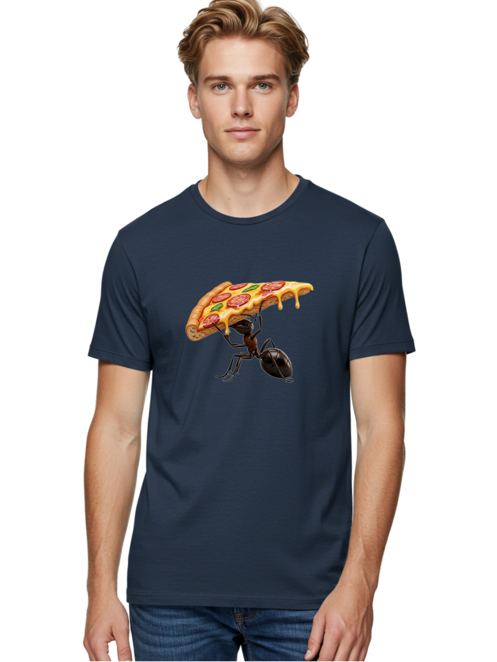 Ant-Holding-Pizza Men'S Graphic Tee, 100% Cotton, Comfortable Casual Summer Wear, Machine Washable, Vintage Camera, Old Camera, Antique Camera, Black Camera, Classic Photography, Photography Equipment, Nostalgic Device, Film Camera, Camera Art Bah446