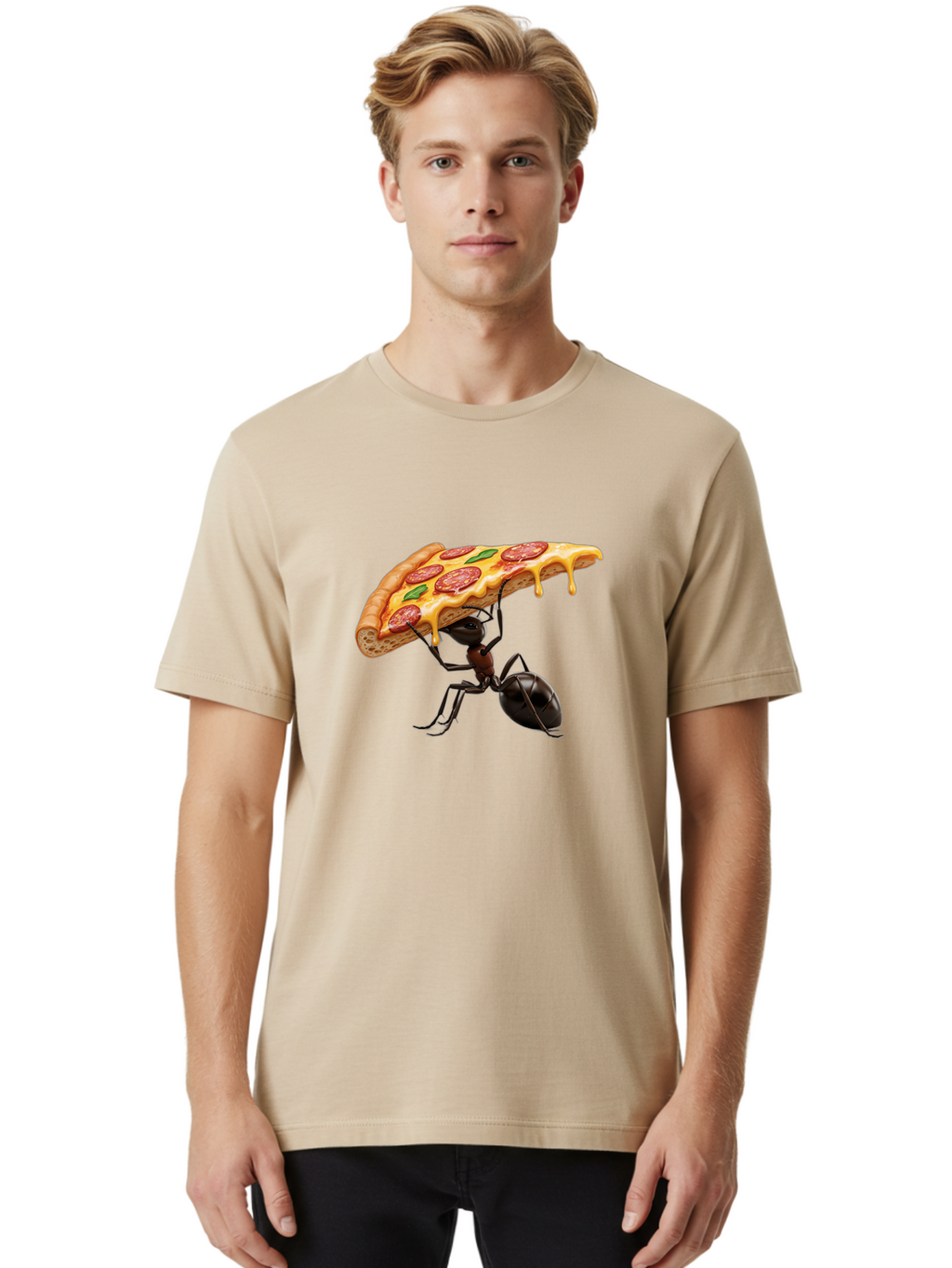 Ant-Holding-Pizza Men'S Graphic Tee, 100% Cotton, Comfortable Casual Summer Wear, Machine Washable, Vintage Camera, Old Camera, Antique Camera, Black Camera, Classic Photography, Photography Equipment, Nostalgic Device, Film Camera, Camera Art Bah446