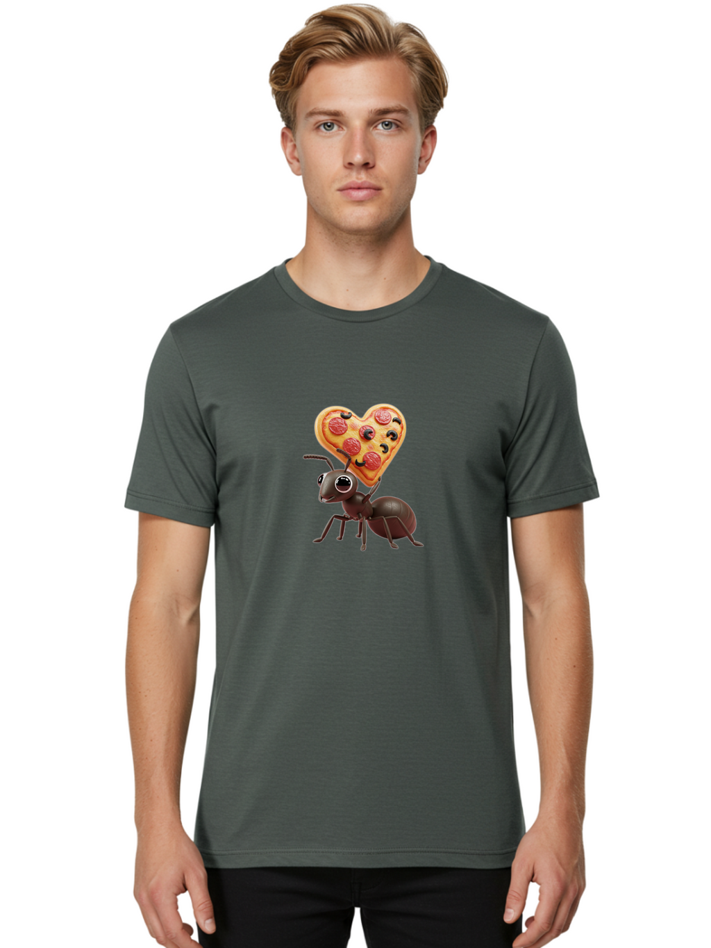 Ant-With-Heart-Shaped-Pizza Men'S Graphic Tee, 100% Cotton, Comfortable Casual Summer Wear, Machine Washable, Vintage Camera, Old Camera, Antique Camera, Black Camera, Classic Photography, Photography Equipment, Nostalgic Device, Film Camera, Bah449