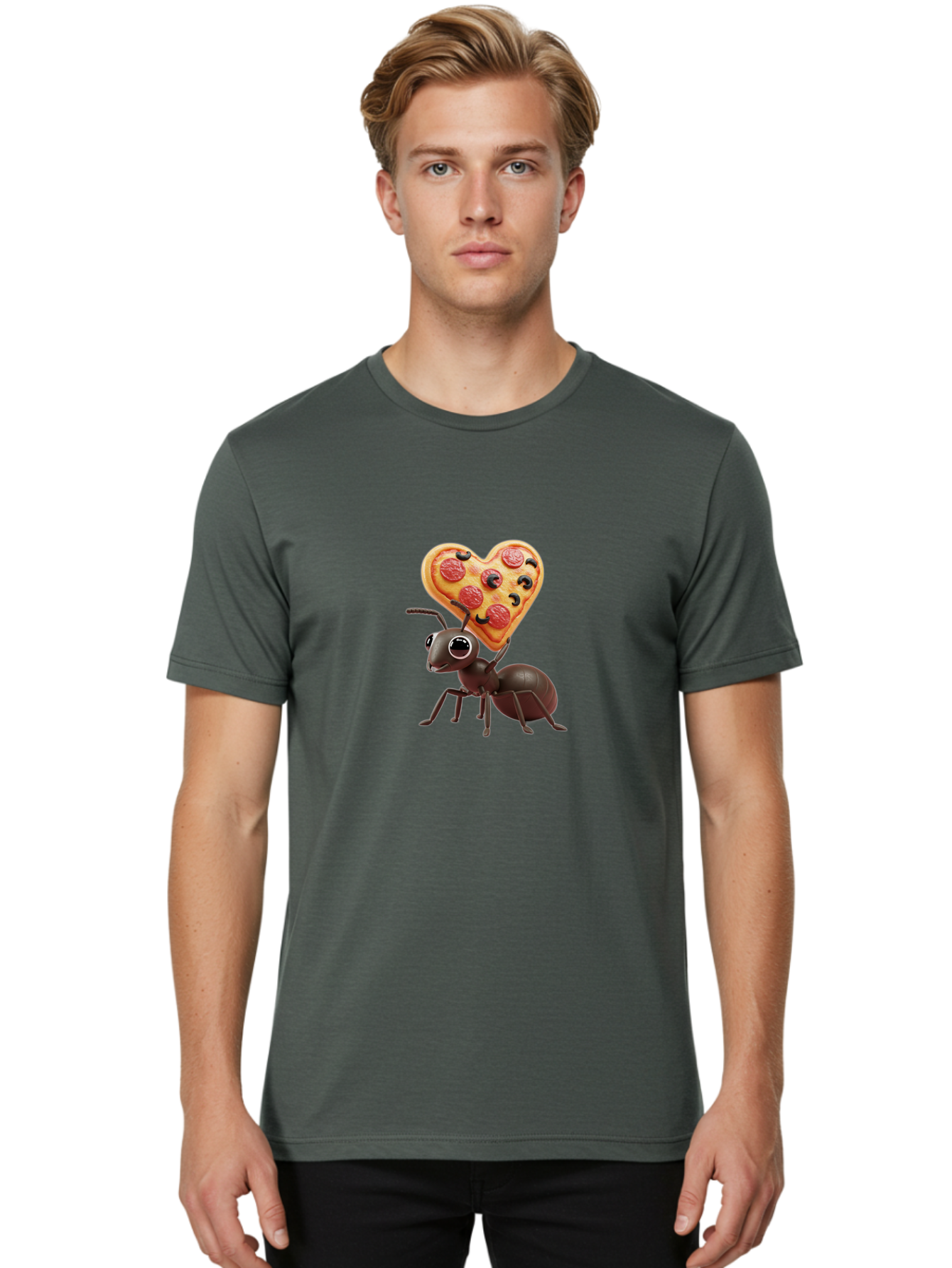 Ant-With-Heart-Shaped-Pizza Men'S Graphic Tee, 100% Cotton, Comfortable Casual Summer Wear, Machine Washable, Vintage Camera, Old Camera, Antique Camera, Black Camera, Classic Photography, Photography Equipment, Nostalgic Device, Film Camera, Bah449