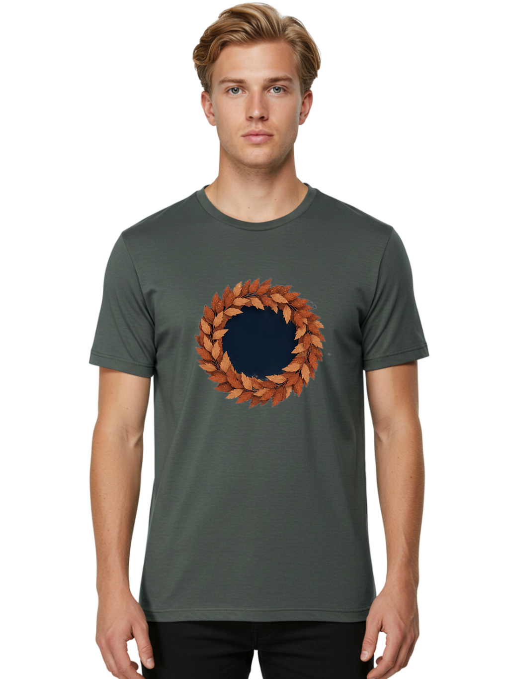 Autumn-Leaves-Wreath Men'S Graphic Tee, 100% Cotton, Comfortable Casual Summer Wear, Machine Washable, Vintage Camera, Old Camera, Antique Camera, Black Camera, Classic Photography, Photography Equipment, Nostalgic Device, Film Camera, Bah505
