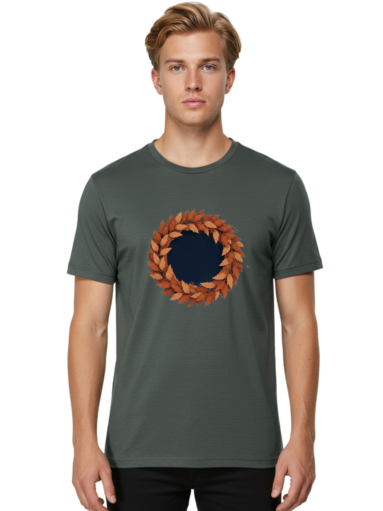 Autumn-Leaves-Wreath Men'S Graphic Tee, 100% Cotton, Comfortable Casual Summer Wear, Machine Washable, Vintage Camera, Old Camera, Antique Camera, Black Camera, Classic Photography, Photography Equipment, Nostalgic Device, Film Camera, Bah505