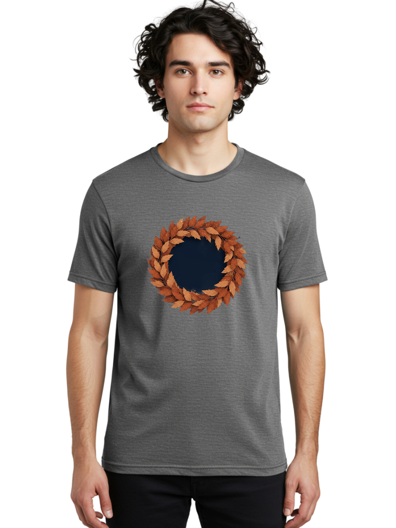Autumn-Leaves-Wreath Men'S Graphic Tee, 100% Cotton, Comfortable Casual Summer Wear, Machine Washable, Vintage Camera, Old Camera, Antique Camera, Black Camera, Classic Photography, Photography Equipment, Nostalgic Device, Film Camera, Bah505