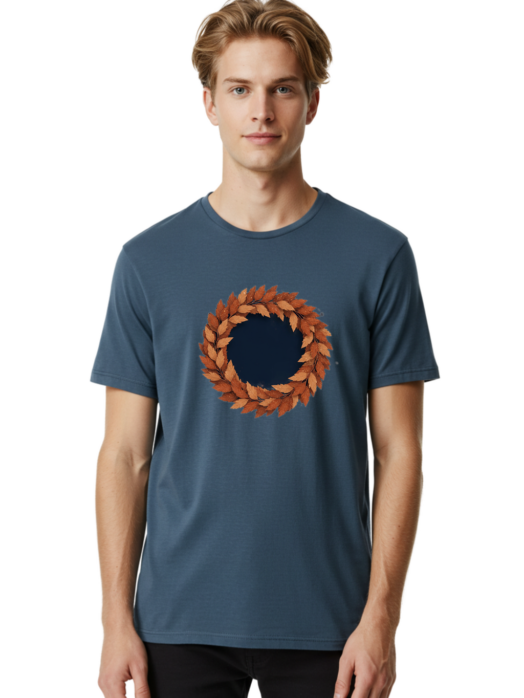 Autumn-Leaves-Wreath Men'S Graphic Tee, 100% Cotton, Comfortable Casual Summer Wear, Machine Washable, Vintage Camera, Old Camera, Antique Camera, Black Camera, Classic Photography, Photography Equipment, Nostalgic Device, Film Camera, Bah505