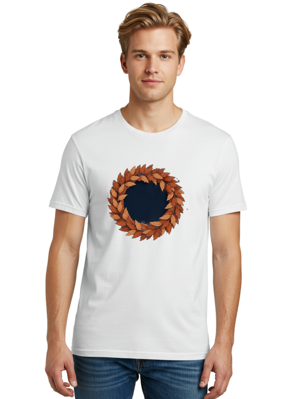 Autumn-Leaves-Wreath Men'S Graphic Tee, 100% Cotton, Comfortable Casual Summer Wear, Machine Washable, Vintage Camera, Old Camera, Antique Camera, Black Camera, Classic Photography, Photography Equipment, Nostalgic Device, Film Camera, Bah505