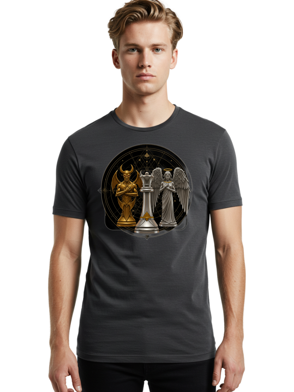 Baphomet-Angel-Queen Men'S Graphic Tee, 100% Cotton, Comfortable Casual Summer Wear, Machine Washable, Vintage Camera, Old Camera, Antique Camera, Black Camera, Classic Photography, Photography Equipment, Nostalgic Device, Film Camera, Bah550