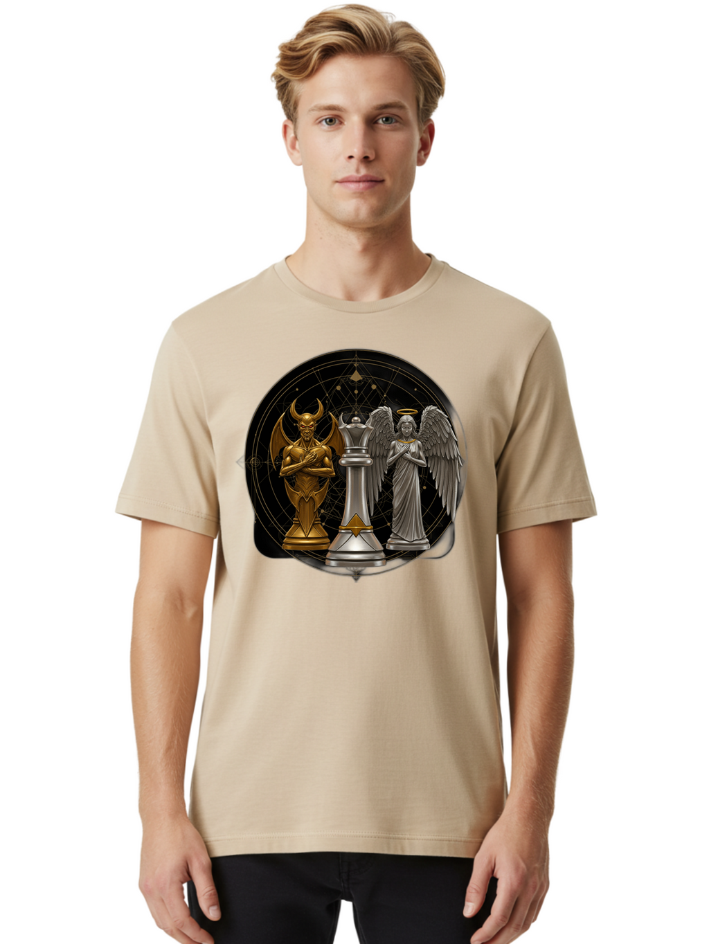 Baphomet-Angel-Queen Men'S Graphic Tee, 100% Cotton, Comfortable Casual Summer Wear, Machine Washable, Vintage Camera, Old Camera, Antique Camera, Black Camera, Classic Photography, Photography Equipment, Nostalgic Device, Film Camera, Bah550