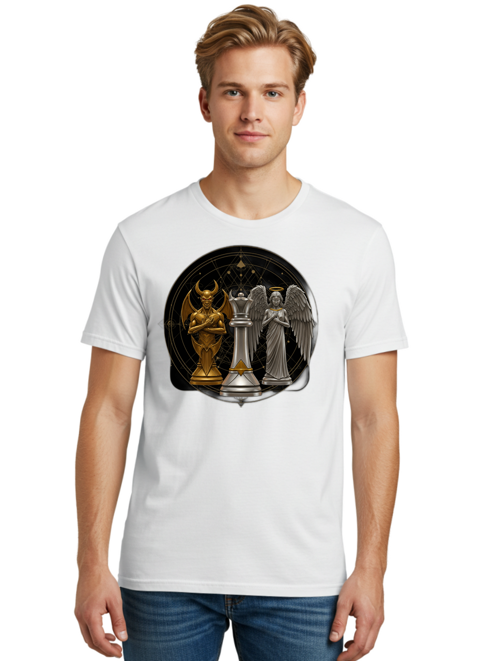 Baphomet-Angel-Queen Men'S Graphic Tee, 100% Cotton, Comfortable Casual Summer Wear, Machine Washable, Vintage Camera, Old Camera, Antique Camera, Black Camera, Classic Photography, Photography Equipment, Nostalgic Device, Film Camera, Bah550