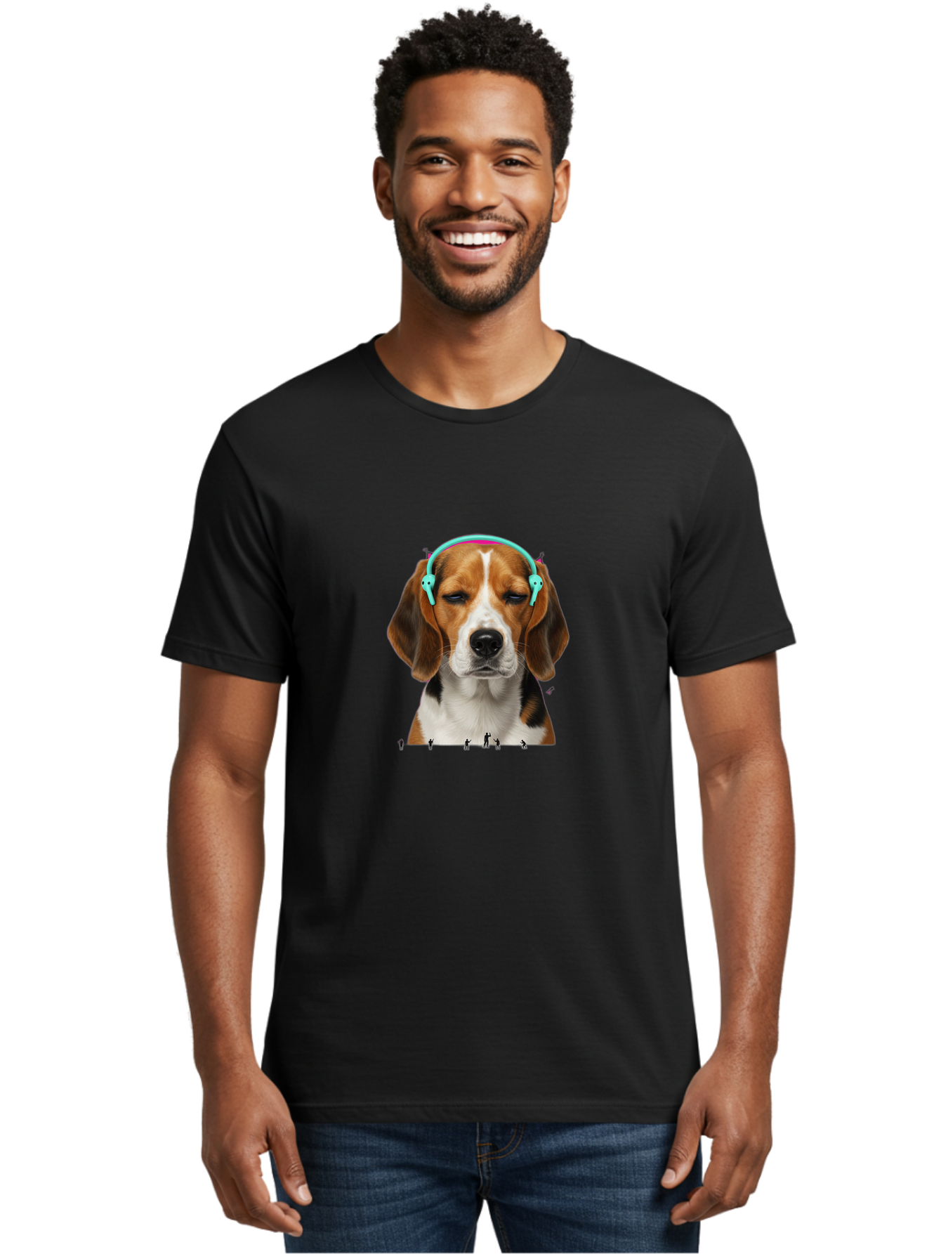 Beagle-Headphones Men'S Graphic Tee, 100% Cotton, Comfortable Casual Summer Wear, Machine Washable, Vintage Camera, Old Camera, Antique Camera, Black Camera, Classic Photography, Photography Equipment, Nostalgic Device, Film Camera, Camera Art Bah566
