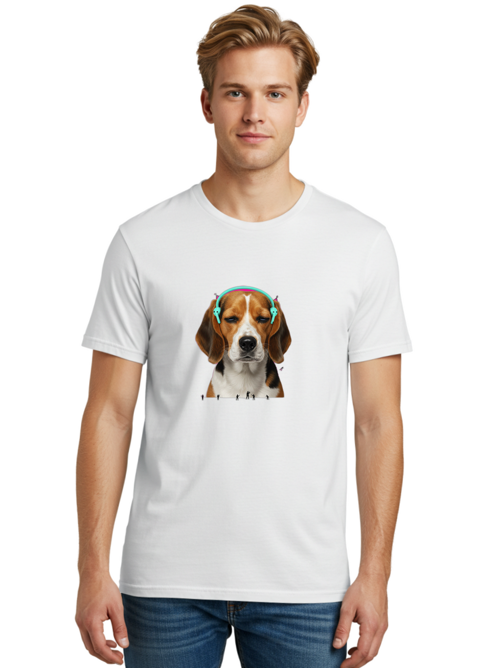 Beagle-Headphones Men'S Graphic Tee, 100% Cotton, Comfortable Casual Summer Wear, Machine Washable, Vintage Camera, Old Camera, Antique Camera, Black Camera, Classic Photography, Photography Equipment, Nostalgic Device, Film Camera, Camera Art Bah566