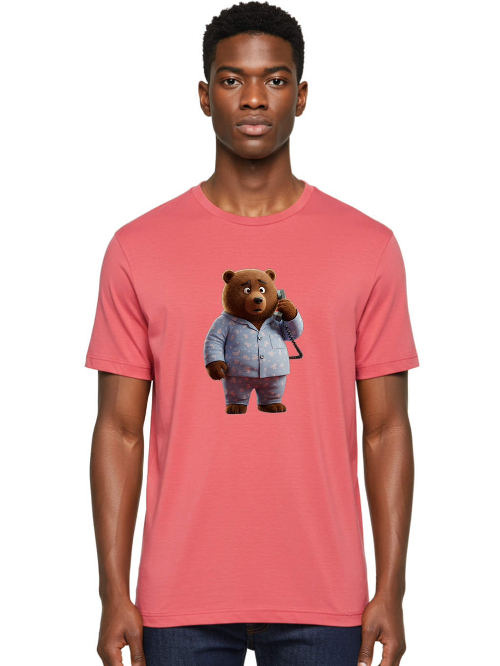 Bear-On-Phone Men'S Graphic Tee, 100% Cotton, Comfortable Casual Summer Wear, Machine Washable, Vintage Camera, Old Camera, Antique Camera, Black Camera, Classic Photography, Photography Equipment, Nostalgic Device, Film Camera, Camera Art Bah586