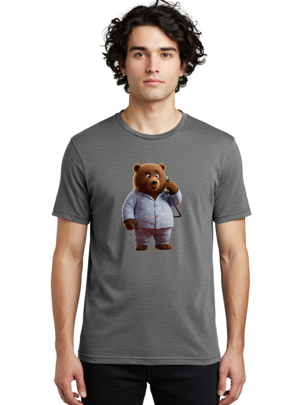 Bear-On-Phone Men'S Graphic Tee, 100% Cotton, Comfortable Casual Summer Wear, Machine Washable, Vintage Camera, Old Camera, Antique Camera, Black Camera, Classic Photography, Photography Equipment, Nostalgic Device, Film Camera, Camera Art Bah586