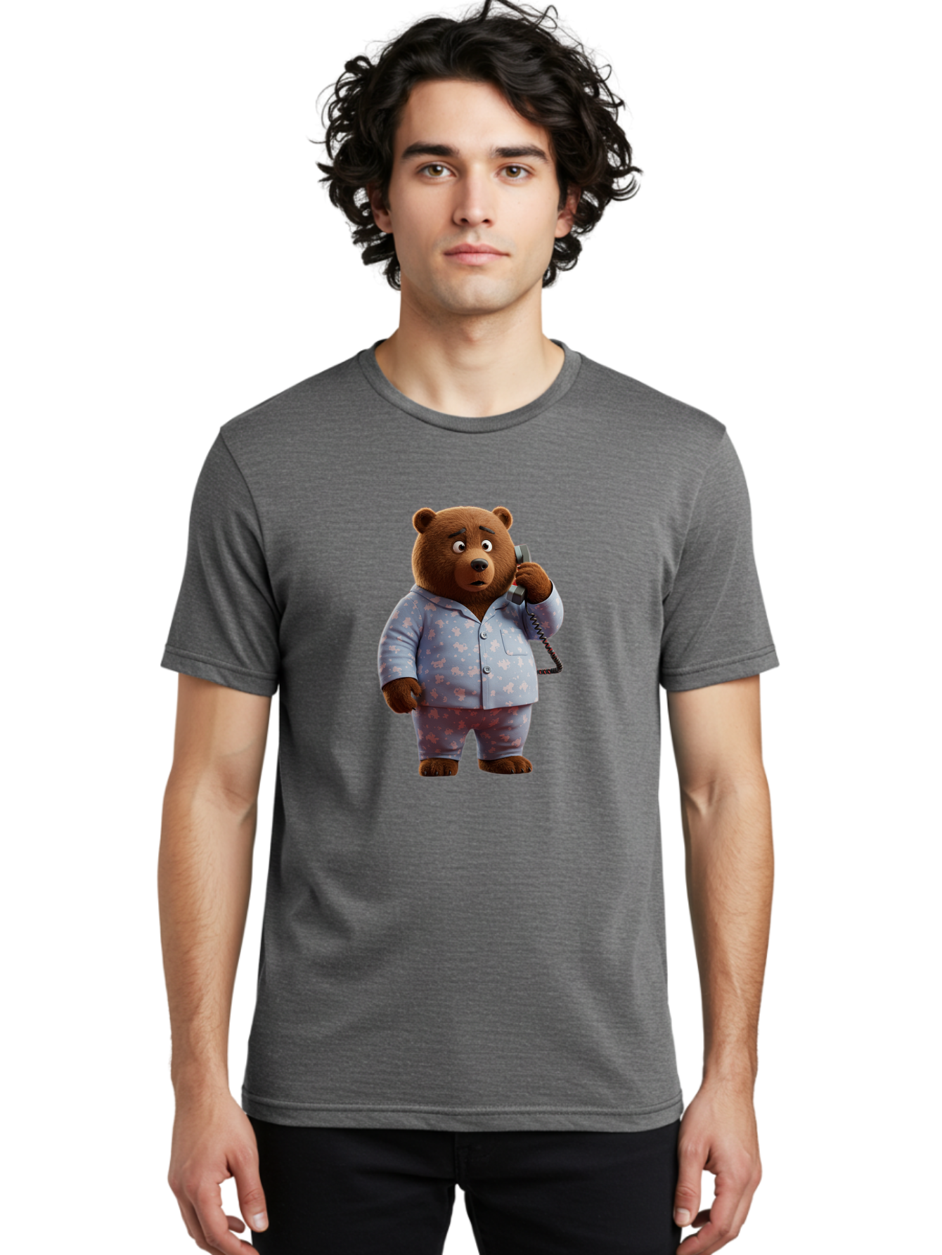 Bear-On-Phone Men'S Graphic Tee, 100% Cotton, Comfortable Casual Summer Wear, Machine Washable, Vintage Camera, Old Camera, Antique Camera, Black Camera, Classic Photography, Photography Equipment, Nostalgic Device, Film Camera, Camera Art Bah586