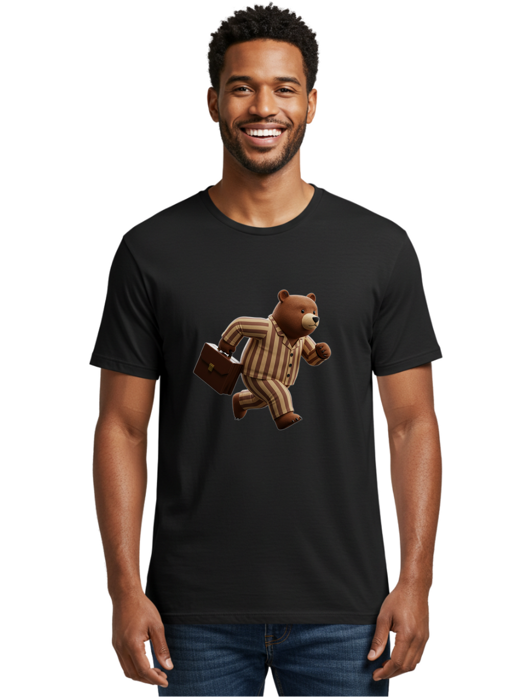 Bear-Running-With-Briefcase Men'S Graphic Tee, 100% Cotton, Comfortable Casual Summer Wear, Machine Washable, Vintage Camera, Old Camera, Antique Camera, Black Camera, Classic Photography, Photography Equipment, Nostalgic Device, Film Camera, Bah587