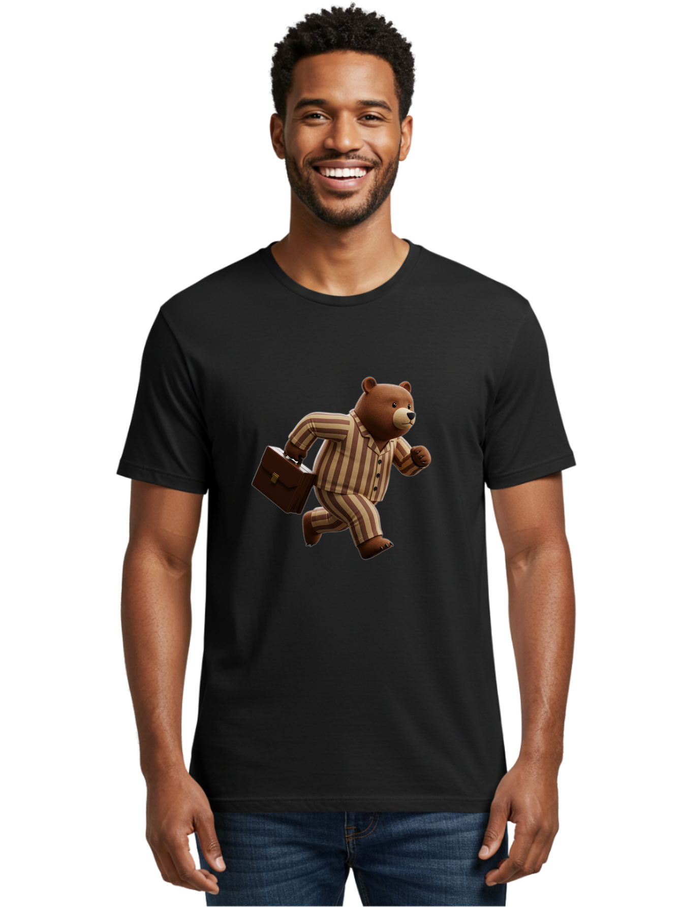 Bear-Running-With-Briefcase Men'S Graphic Tee, 100% Cotton, Comfortable Casual Summer Wear, Machine Washable, Vintage Camera, Old Camera, Antique Camera, Black Camera, Classic Photography, Photography Equipment, Nostalgic Device, Film Camera, Bah587