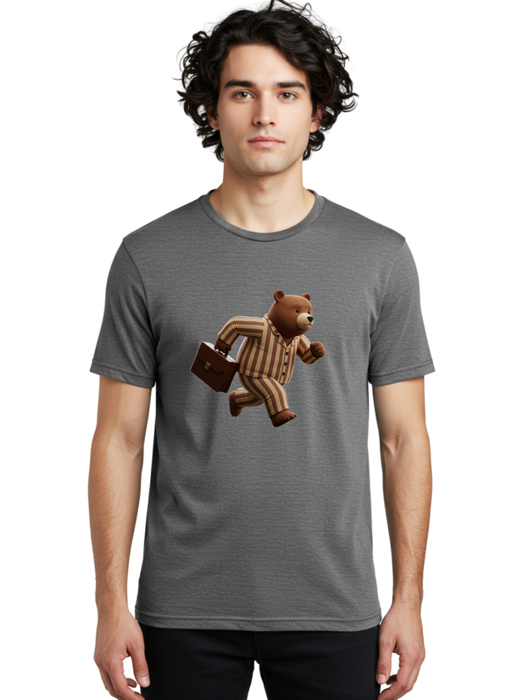 Bear-Running-With-Briefcase Men'S Graphic Tee, 100% Cotton, Comfortable Casual Summer Wear, Machine Washable, Vintage Camera, Old Camera, Antique Camera, Black Camera, Classic Photography, Photography Equipment, Nostalgic Device, Film Camera, Bah587
