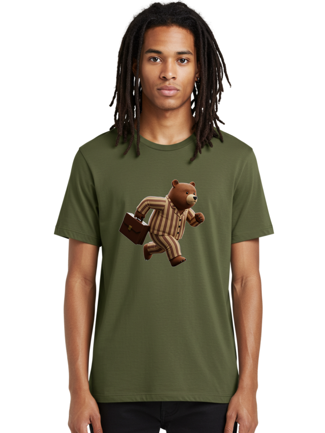 Bear-Running-With-Briefcase Men'S Graphic Tee, 100% Cotton, Comfortable Casual Summer Wear, Machine Washable, Vintage Camera, Old Camera, Antique Camera, Black Camera, Classic Photography, Photography Equipment, Nostalgic Device, Film Camera, Bah587