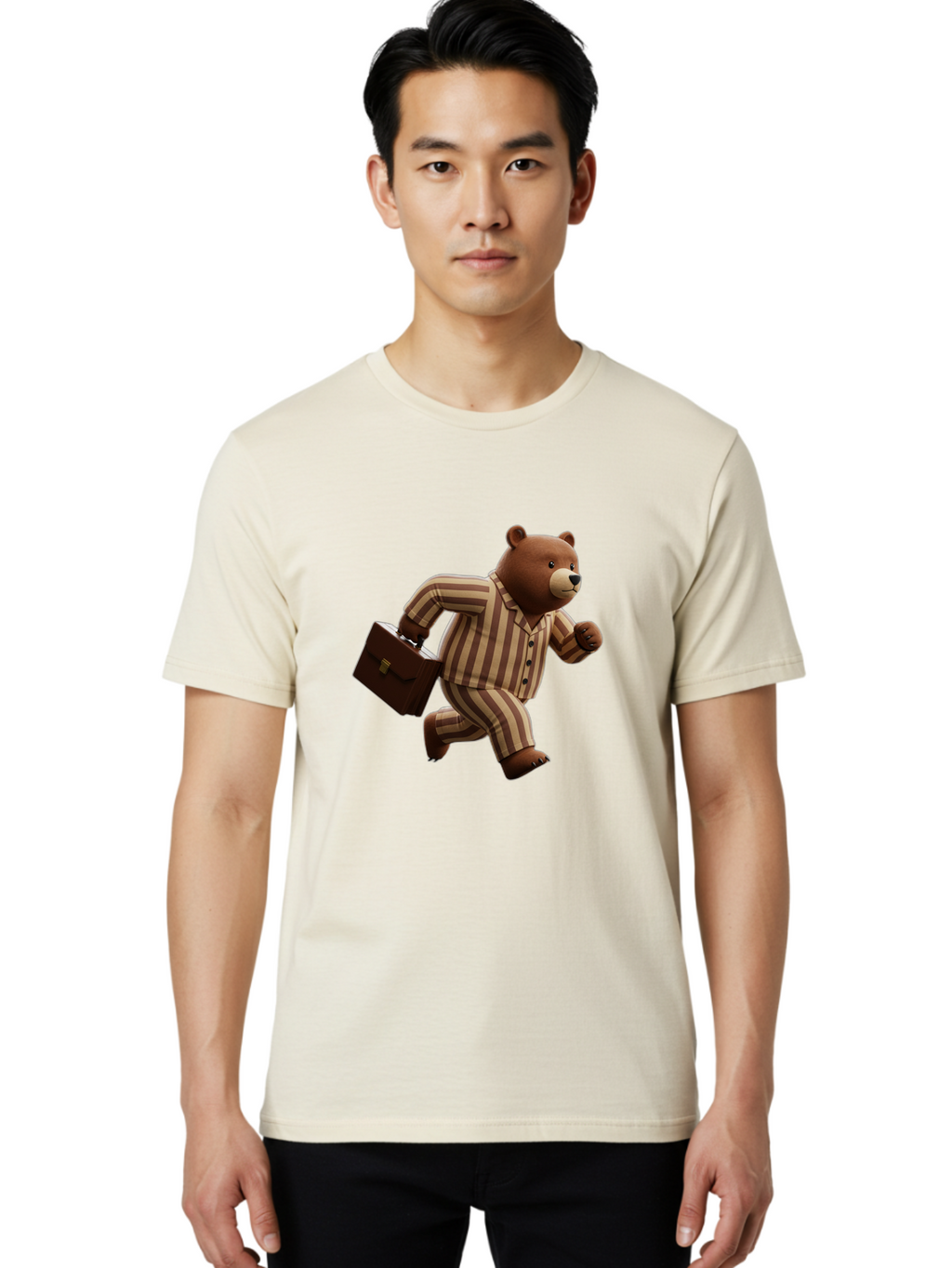 Bear-Running-With-Briefcase Men'S Graphic Tee, 100% Cotton, Comfortable Casual Summer Wear, Machine Washable, Vintage Camera, Old Camera, Antique Camera, Black Camera, Classic Photography, Photography Equipment, Nostalgic Device, Film Camera, Bah587