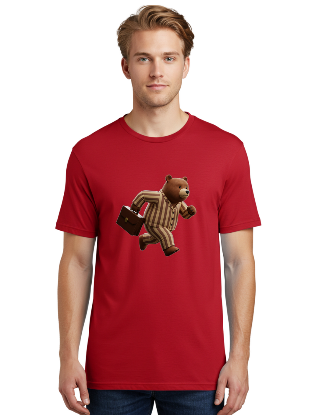 Bear-Running-With-Briefcase Men'S Graphic Tee, 100% Cotton, Comfortable Casual Summer Wear, Machine Washable, Vintage Camera, Old Camera, Antique Camera, Black Camera, Classic Photography, Photography Equipment, Nostalgic Device, Film Camera, Bah587