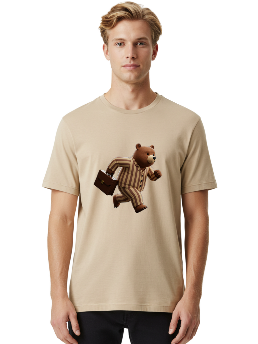 Bear-Running-With-Briefcase Men'S Graphic Tee, 100% Cotton, Comfortable Casual Summer Wear, Machine Washable, Vintage Camera, Old Camera, Antique Camera, Black Camera, Classic Photography, Photography Equipment, Nostalgic Device, Film Camera, Bah587