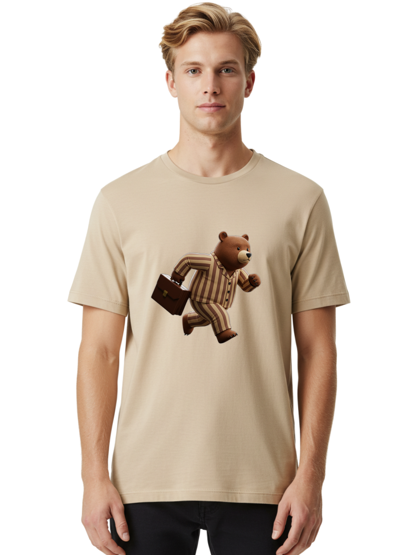 Bear-Running-With-Briefcase Men'S Graphic Tee, 100% Cotton, Comfortable Casual Summer Wear, Machine Washable, Vintage Camera, Old Camera, Antique Camera, Black Camera, Classic Photography, Photography Equipment, Nostalgic Device, Film Camera, Bah587