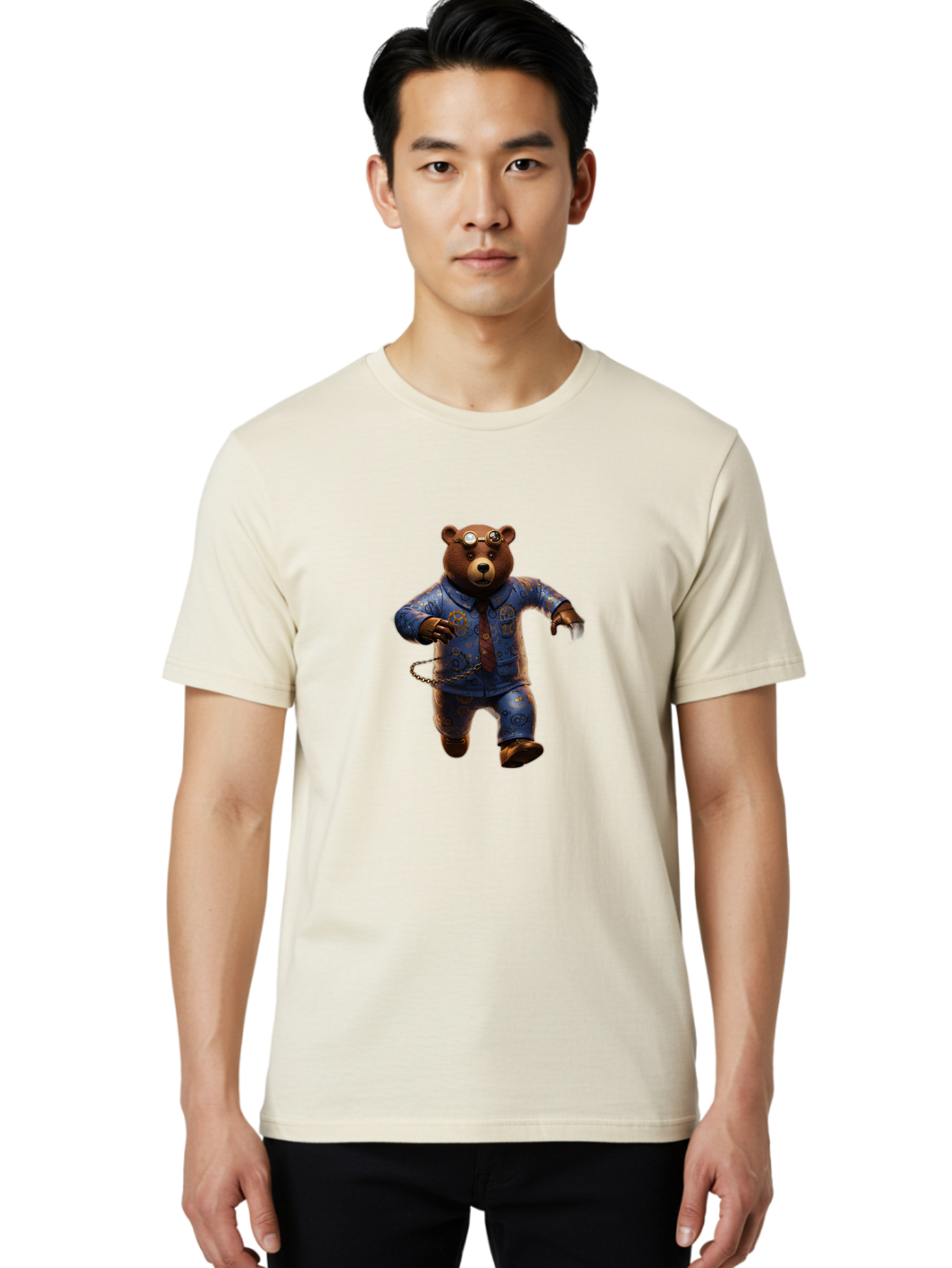 Bear-Steampunk Men'S Graphic Tee, 100% Cotton, Comfortable Casual Summer Wear, Machine Washable, Vintage Camera, Old Camera, Antique Camera, Black Camera, Classic Photography, Photography Equipment, Nostalgic Device, Film Camera, Camera Art Bah588