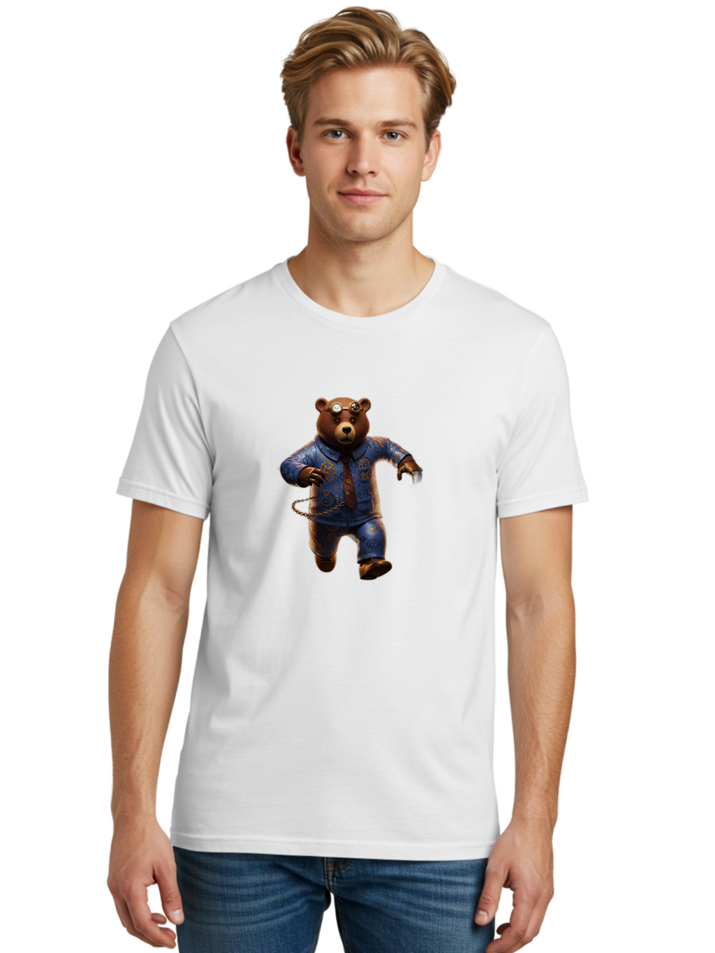 Bear-Steampunk Men'S Graphic Tee, 100% Cotton, Comfortable Casual Summer Wear, Machine Washable, Vintage Camera, Old Camera, Antique Camera, Black Camera, Classic Photography, Photography Equipment, Nostalgic Device, Film Camera, Camera Art Bah588