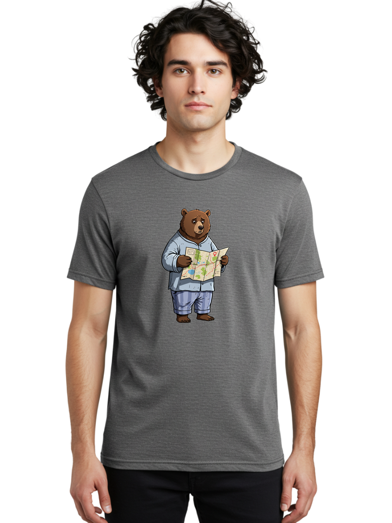 Bear-With-Map Men'S Graphic Tee, 100% Cotton, Comfortable Casual Summer Wear, Machine Washable, Vintage Camera, Old Camera, Antique Camera, Black Camera, Classic Photography, Photography Equipment, Nostalgic Device, Film Camera, Camera Art Bah590