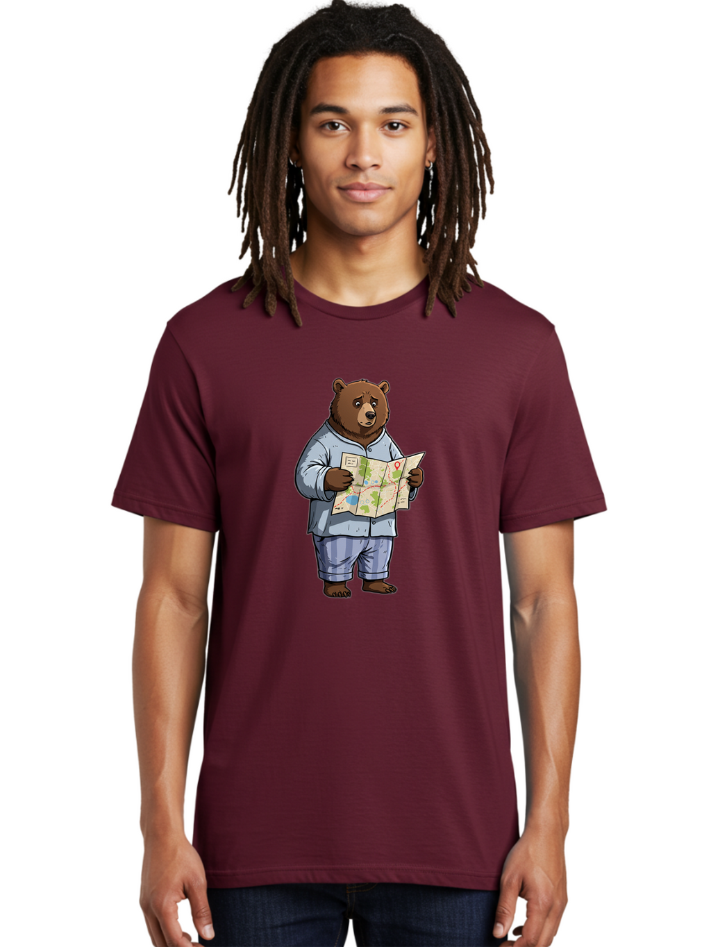 Bear-With-Map Men'S Graphic Tee, 100% Cotton, Comfortable Casual Summer Wear, Machine Washable, Vintage Camera, Old Camera, Antique Camera, Black Camera, Classic Photography, Photography Equipment, Nostalgic Device, Film Camera, Camera Art Bah590