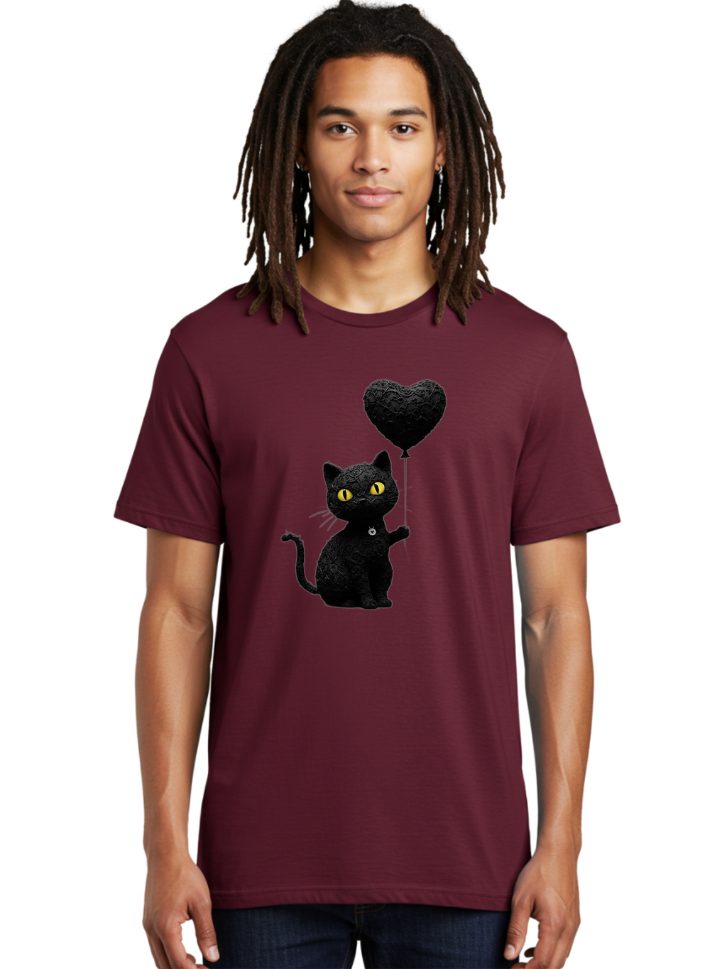 Black-Cat-With-Heart-Balloon Men'S Graphic Tee, 100% Cotton, Comfortable Casual Summer Wear, Machine Washable, Vintage Camera, Old Camera, Antique Camera, Black Camera, Classic Photography, Photography Equipment, Nostalgic Device, Film Camera, Bah593