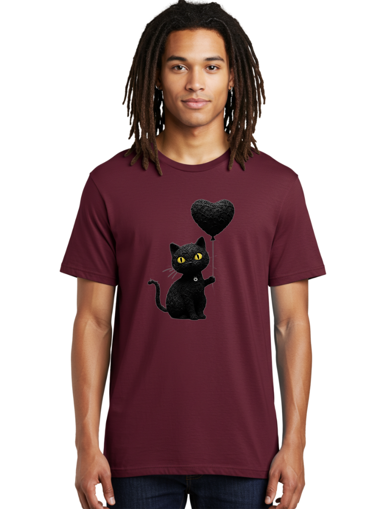 Black-Cat-With-Heart-Balloon Men'S Graphic Tee, 100% Cotton, Comfortable Casual Summer Wear, Machine Washable, Vintage Camera, Old Camera, Antique Camera, Black Camera, Classic Photography, Photography Equipment, Nostalgic Device, Film Camera, Bah593