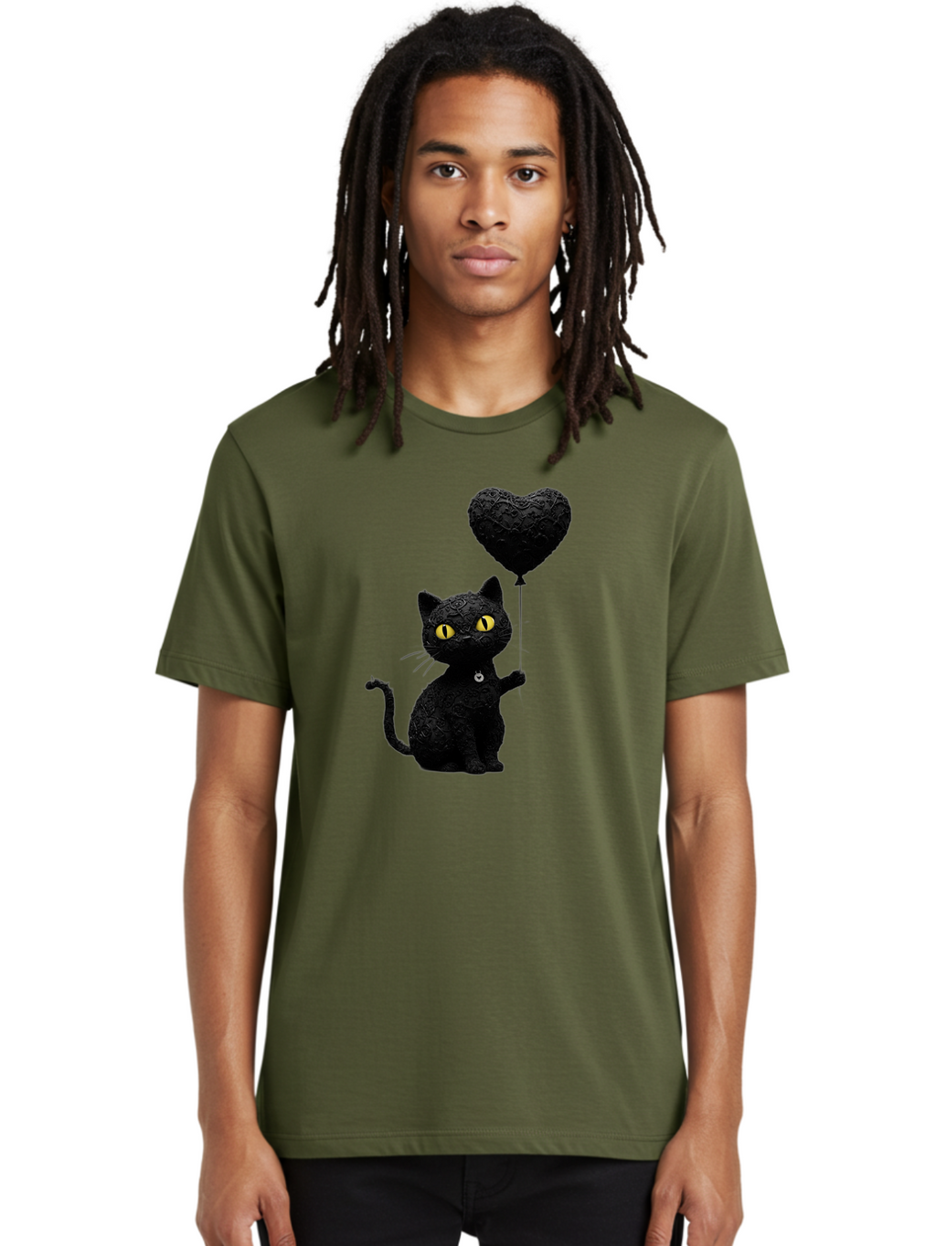 Black-Cat-With-Heart-Balloon Men'S Graphic Tee, 100% Cotton, Comfortable Casual Summer Wear, Machine Washable, Vintage Camera, Old Camera, Antique Camera, Black Camera, Classic Photography, Photography Equipment, Nostalgic Device, Film Camera, Bah593