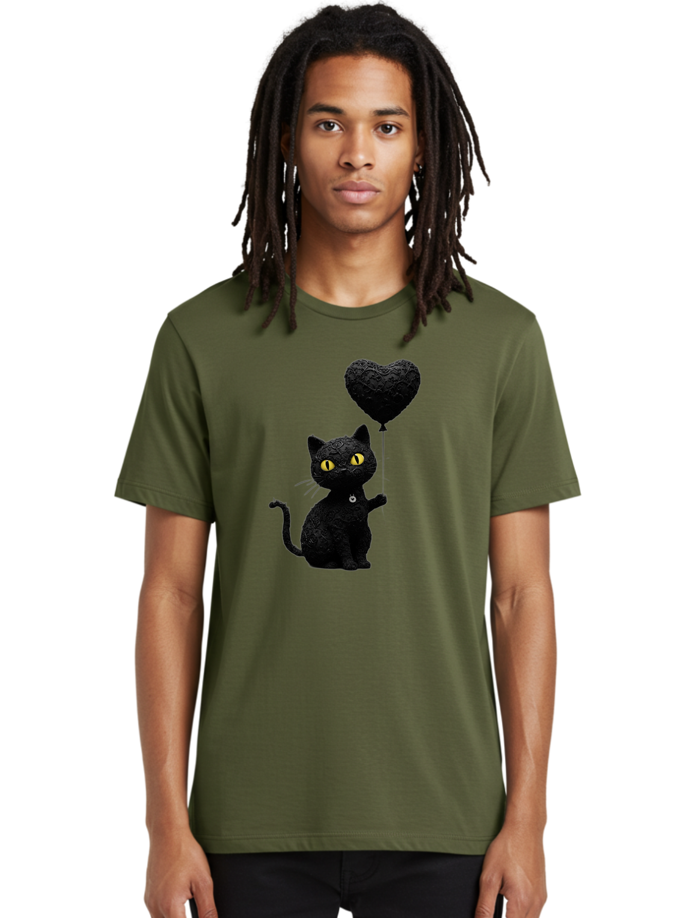 Black-Cat-With-Heart-Balloon Men'S Graphic Tee, 100% Cotton, Comfortable Casual Summer Wear, Machine Washable, Vintage Camera, Old Camera, Antique Camera, Black Camera, Classic Photography, Photography Equipment, Nostalgic Device, Film Camera, Bah593