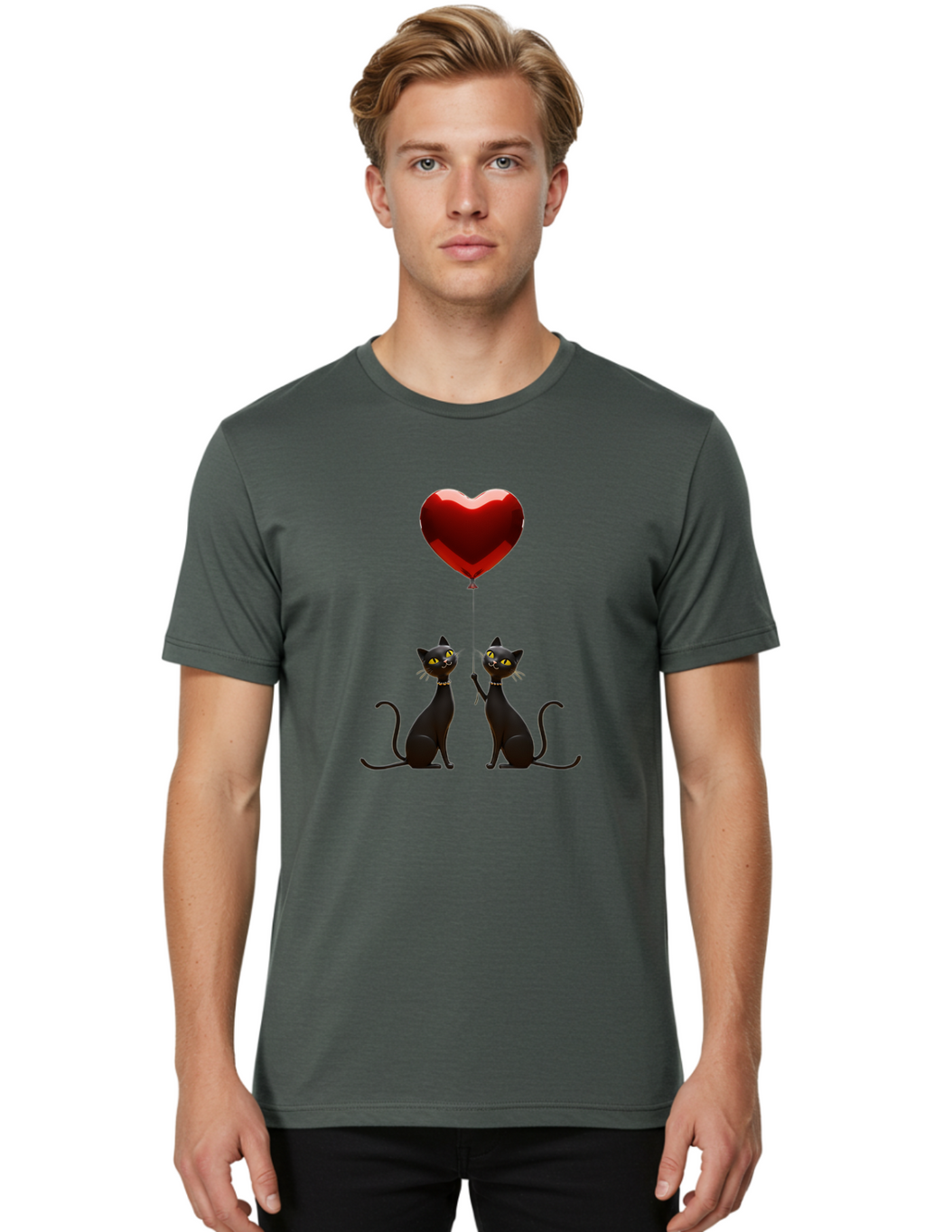 Black-Cats-And-Heart-Balloon Men'S Graphic Tee, 100% Cotton, Comfortable Casual Summer Wear, Machine Washable, Vintage Camera, Old Camera, Antique Camera, Black Camera, Classic Photography, Photography Equipment, Nostalgic Device, Film Camera, Bah594