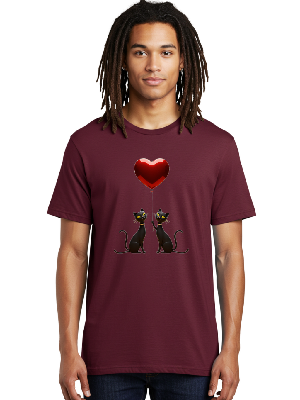 Black-Cats-And-Heart-Balloon Men'S Graphic Tee, 100% Cotton, Comfortable Casual Summer Wear, Machine Washable, Vintage Camera, Old Camera, Antique Camera, Black Camera, Classic Photography, Photography Equipment, Nostalgic Device, Film Camera, Bah594