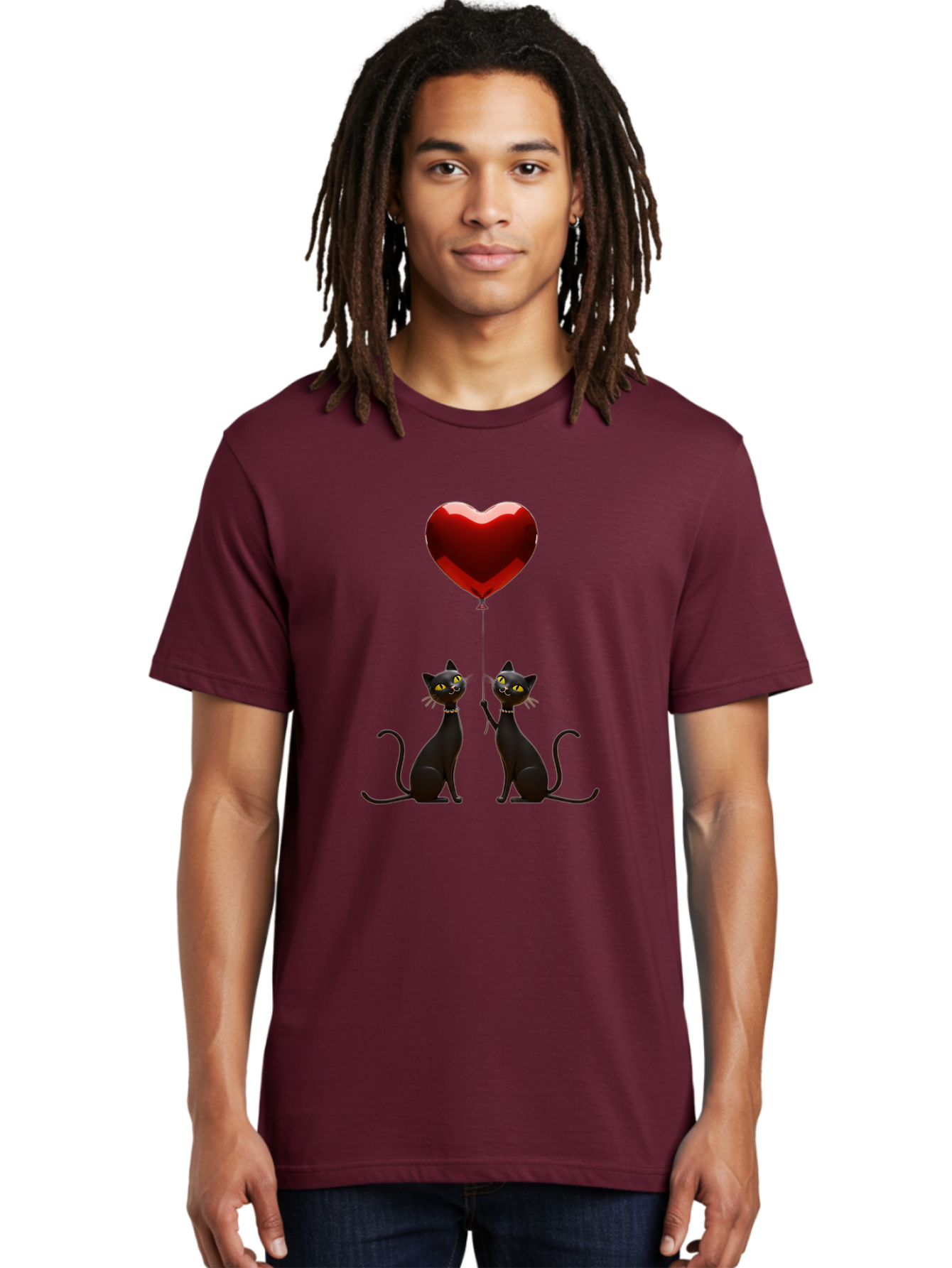 Black-Cats-And-Heart-Balloon Men'S Graphic Tee, 100% Cotton, Comfortable Casual Summer Wear, Machine Washable, Vintage Camera, Old Camera, Antique Camera, Black Camera, Classic Photography, Photography Equipment, Nostalgic Device, Film Camera, Bah594