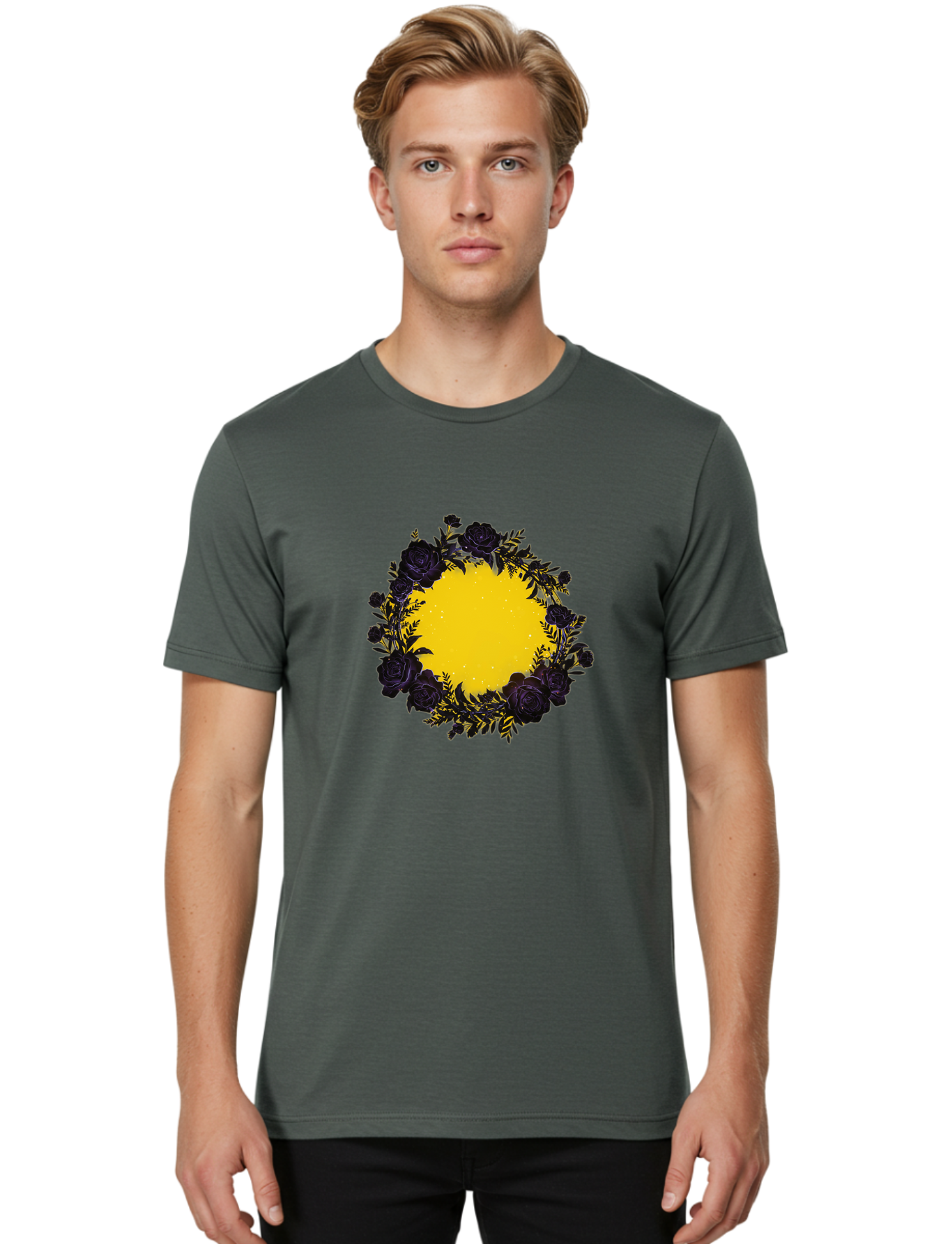 Black-Roses-Wreath Men'S Graphic Tee, 100% Cotton, Comfortable Casual Summer Wear, Machine Washable, Vintage Camera, Old Camera, Antique Camera, Black Camera, Classic Photography, Photography Equipment, Nostalgic Device, Film Camera, Bah595